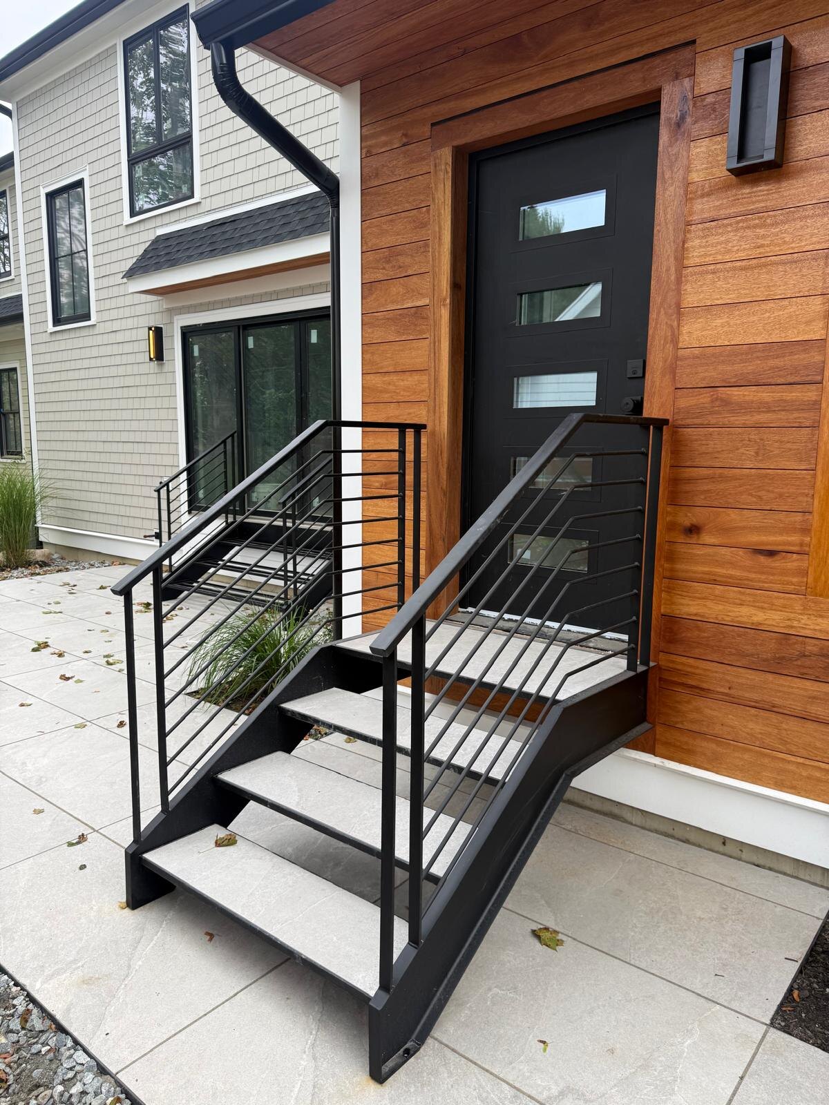 Angled view of the finished exterior staircase